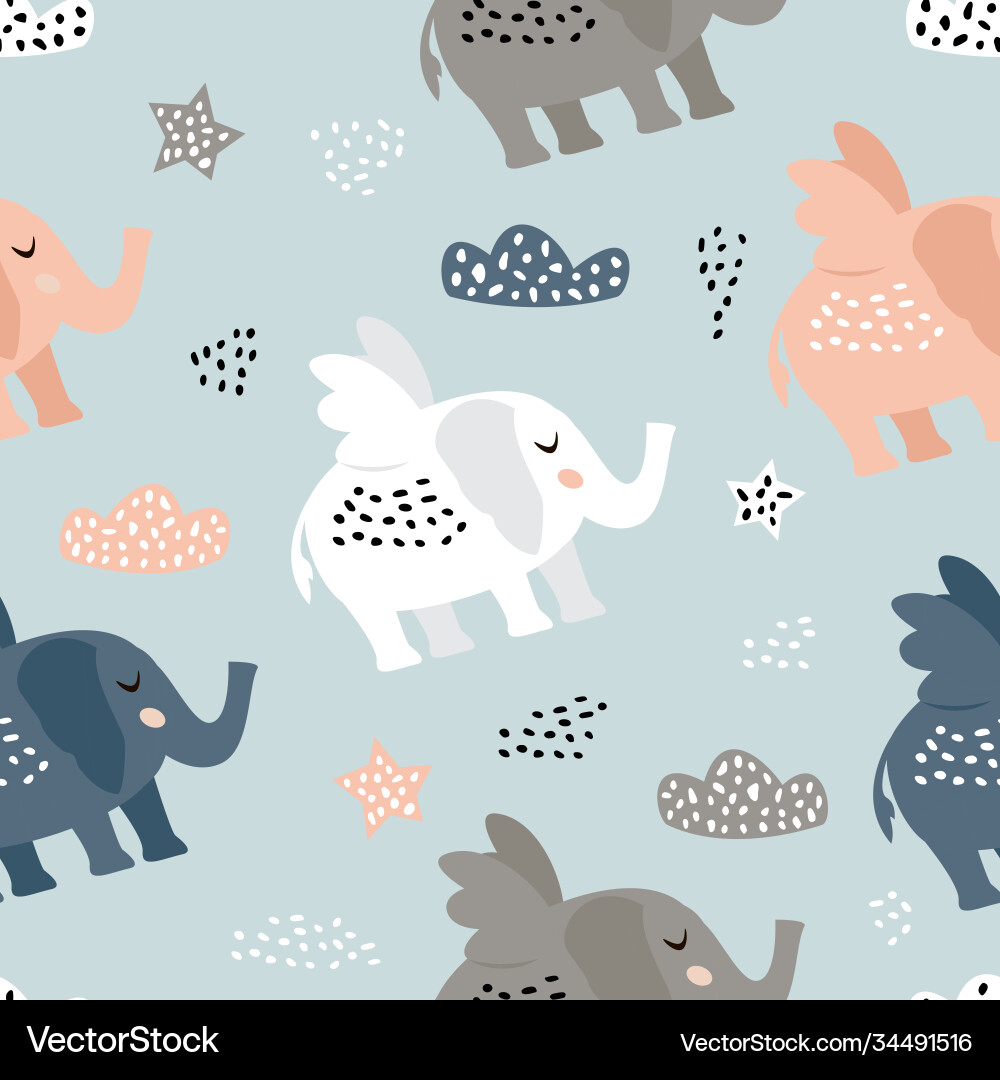 Childish seamless pattern with cute elephant Childish seamless pattern with cute elephant vector image