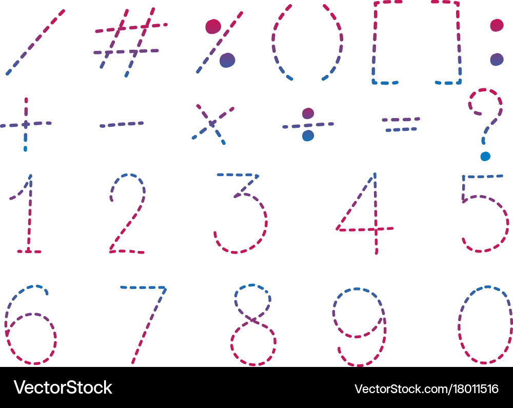 Font design for numbers and signs in dot lines vector image
