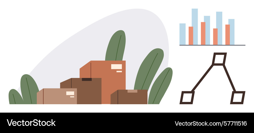 Logistics boxes with growth chart and flowchart Logistics boxes with growth chart and flowchart Vector Image