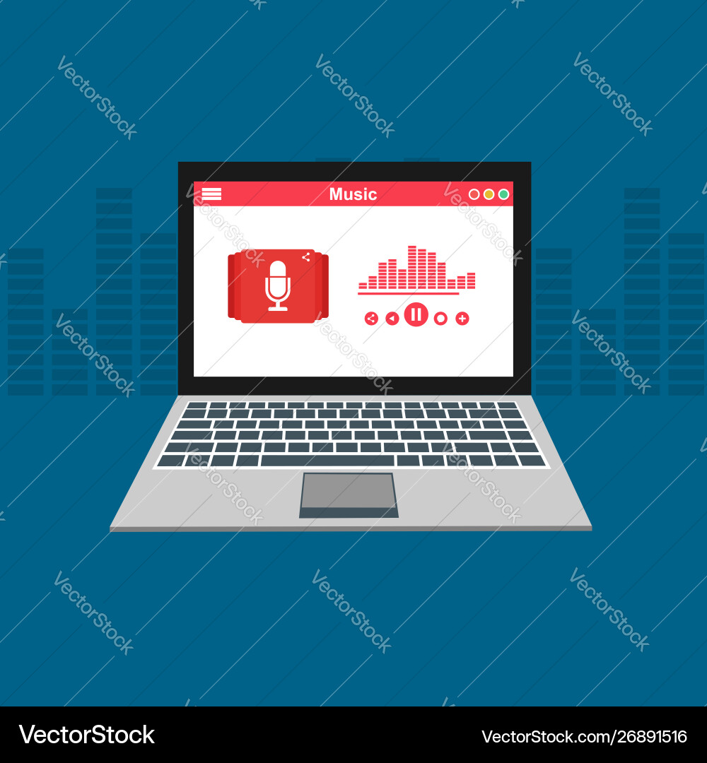 Media player application app template with flat Media player application app template with flat vector image