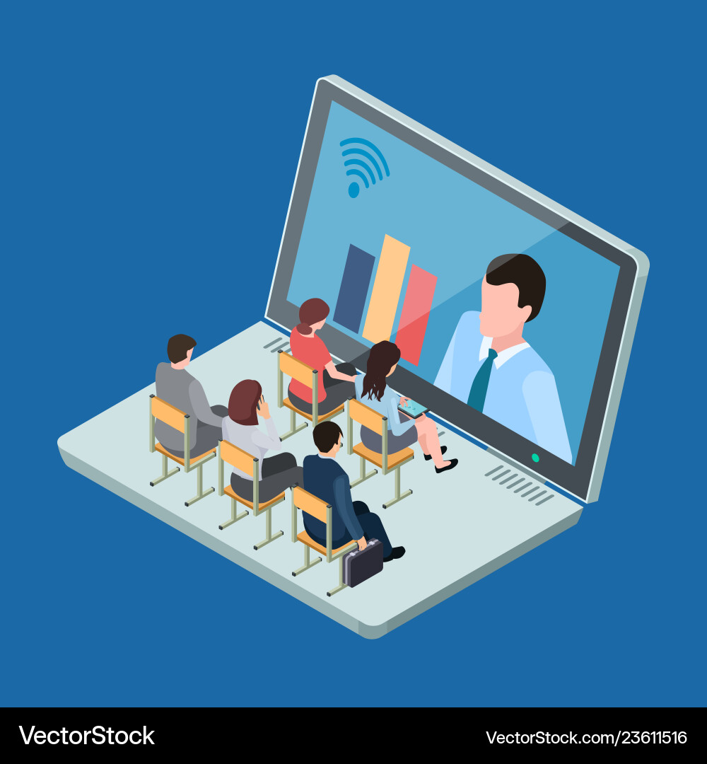 Online education or business training isometric vector image