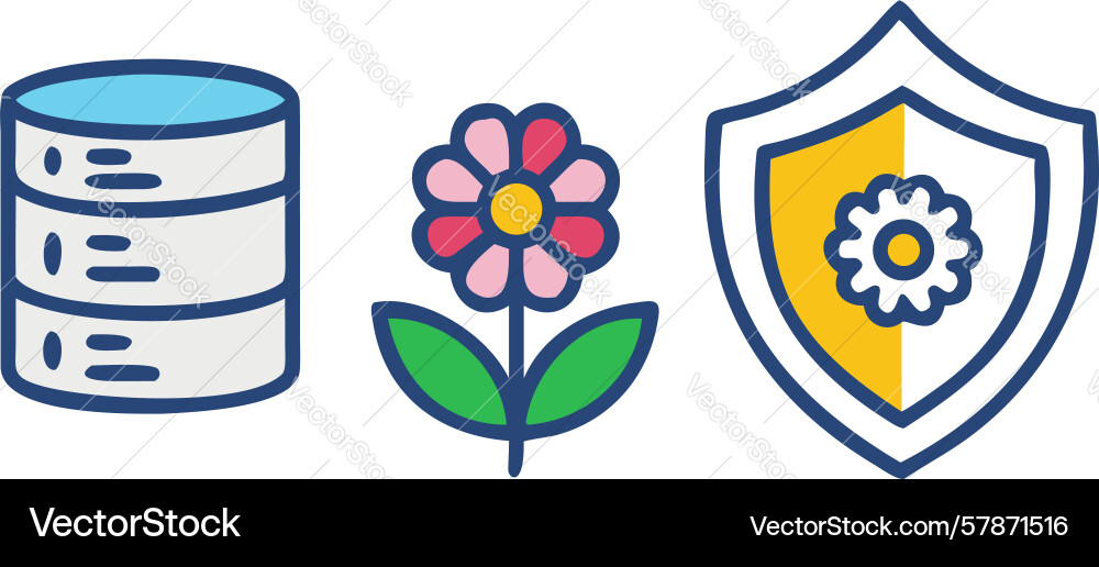 Protected database with floral shield design Vector Image