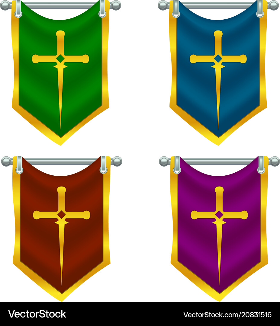 Set of knight flags with sword Set of knight flags with sword vector image