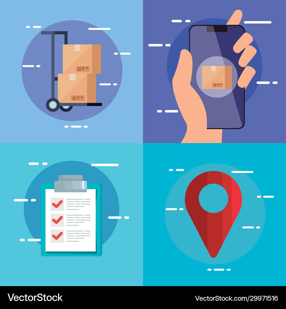 Smartphone boxes list document and gps mark vector image