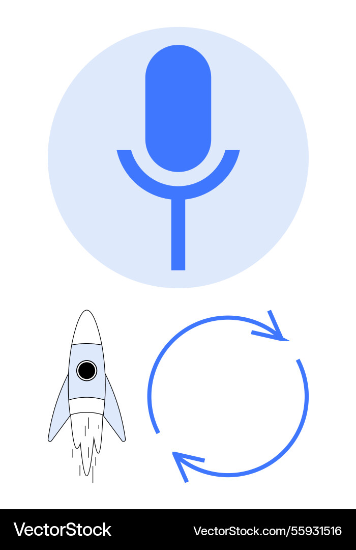 Voice command microphone with rocket launch Voice command microphone with rocket launch vector image