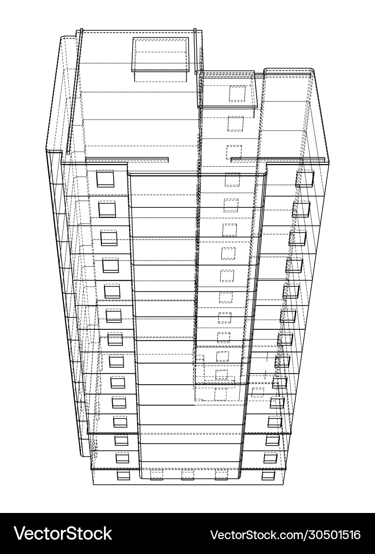 Wire-frame model a multi-storey building Vector Image