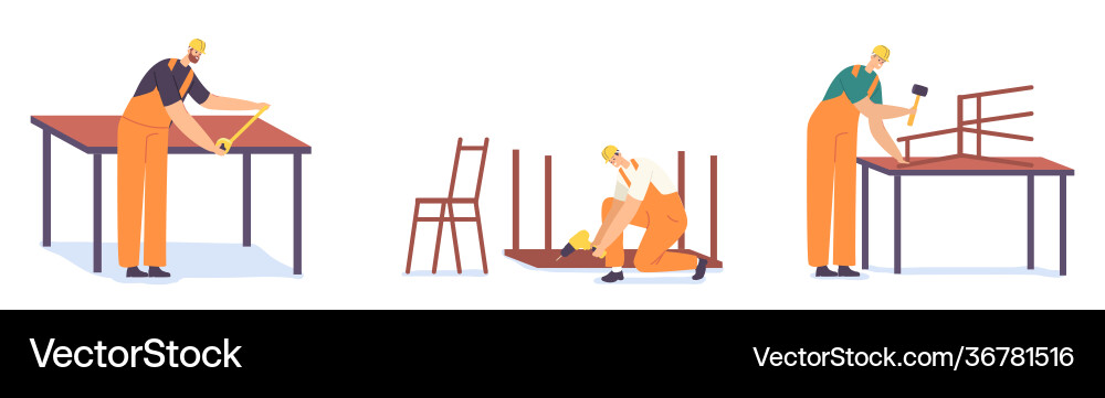 Workers carpenter characters with instruments vector image