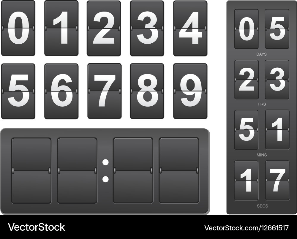 Countdown timer black mechanical scoreboard panel Vector Image