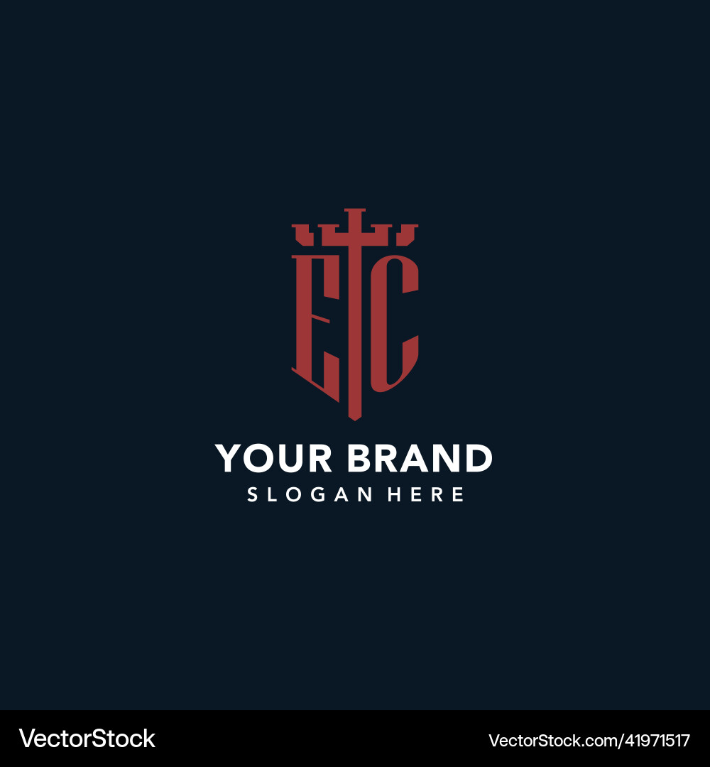 Ec initial monogram logos with sword and shield Vector Image