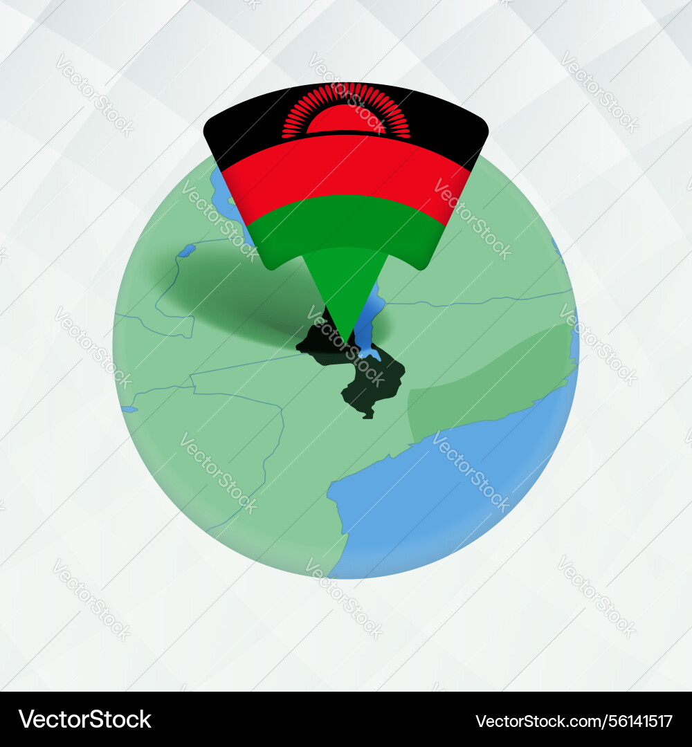 Malawi map highlighted with flag marker vector image