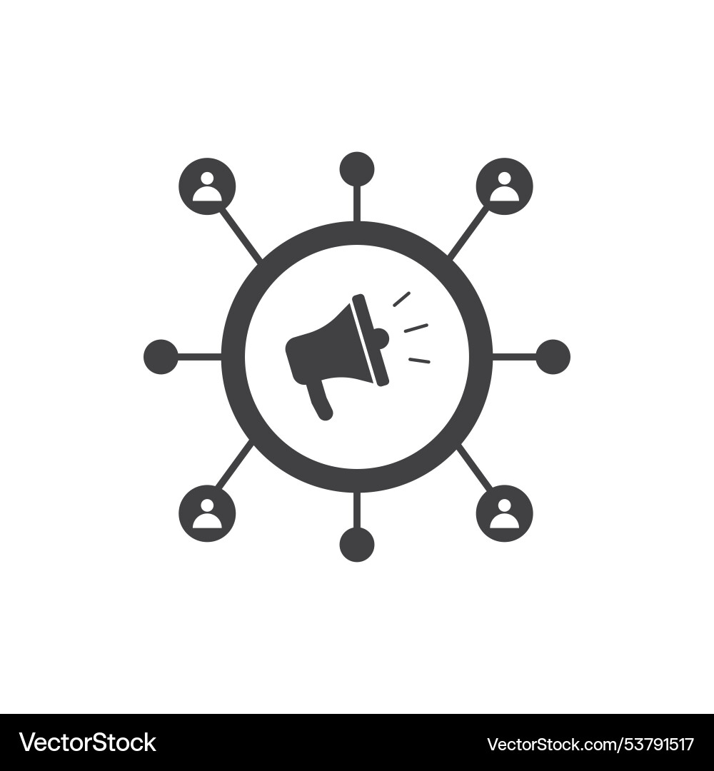 Megaphone centered circle with six persons linked Vector Image