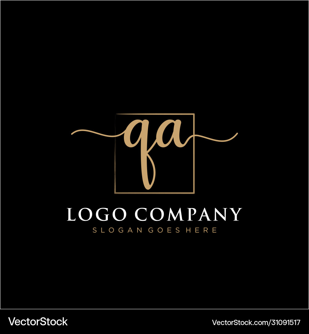Qa initial handwriting logo with rectangle Qa initial handwriting logo with rectangle vector image
