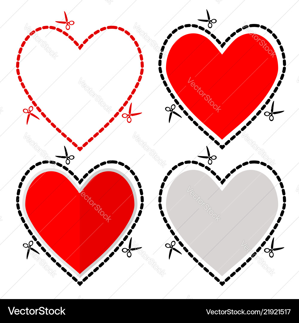 Red Heart with Scissors - Cutout Shape vector image