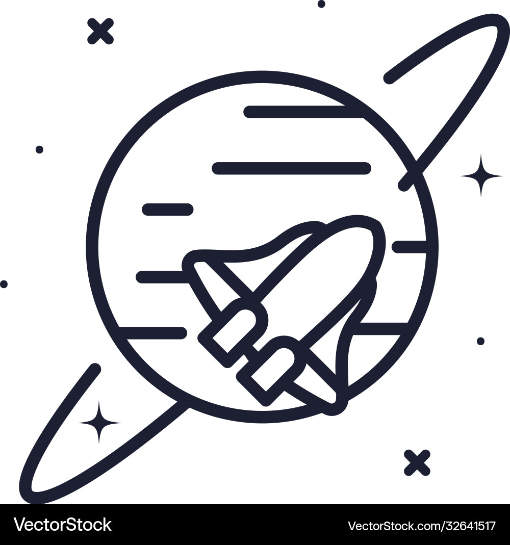 Rocket and planet line style icon design vector image