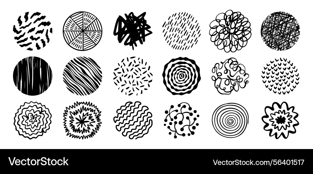 Round abstract hand drawn shapes with pattern set Round abstract hand drawn shapes with pattern set Vector Image