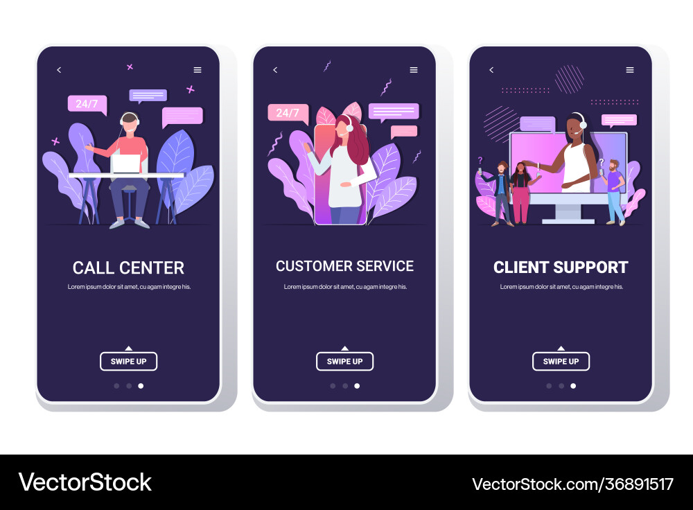 Set helpline operators with headset technical vector image