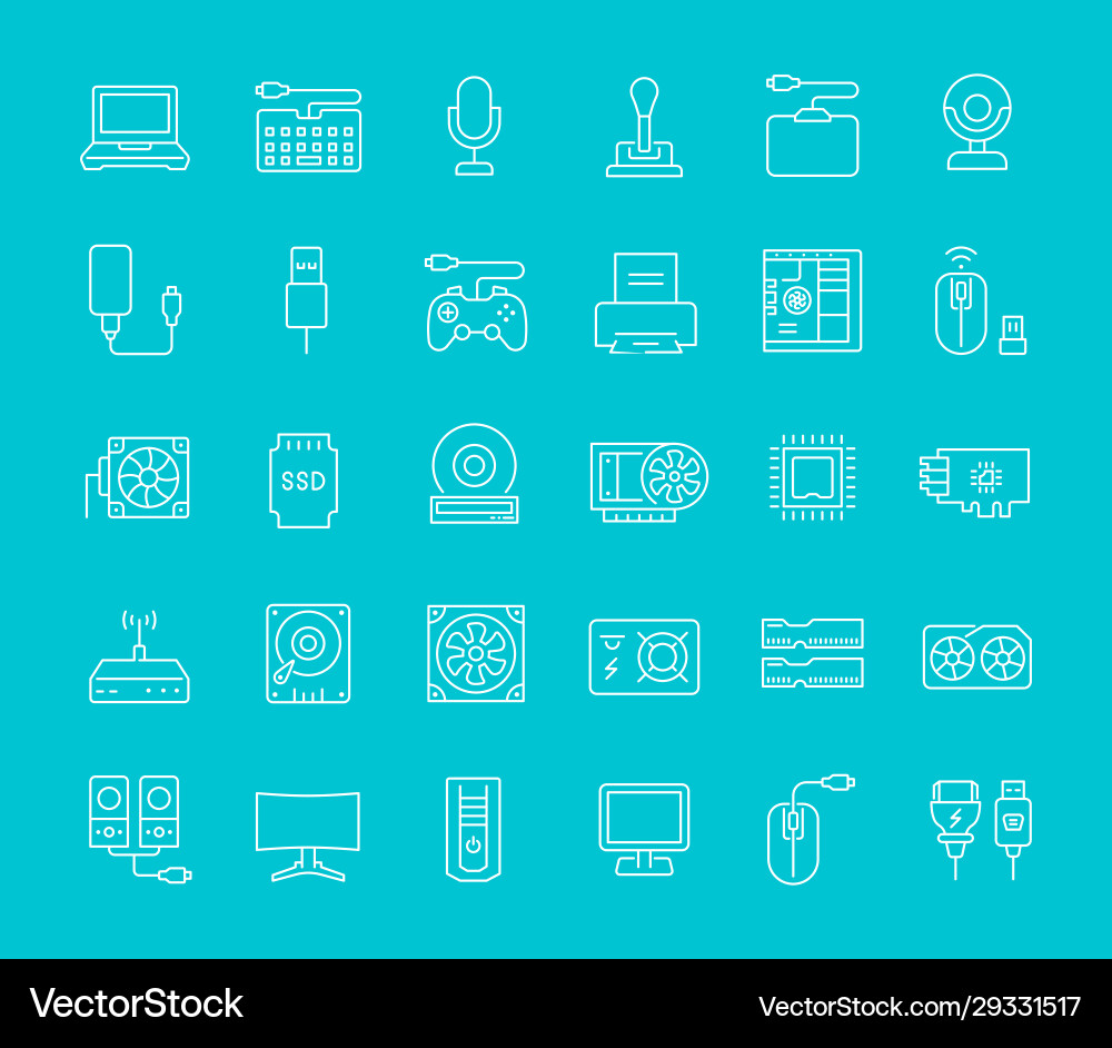 Set line icons hardware Set line icons hardware vector image