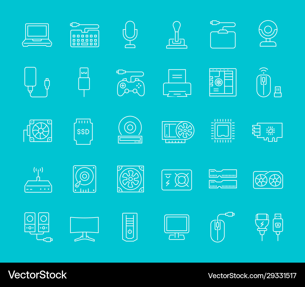 Set line icons hardware vector image