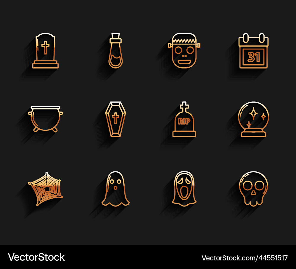 Set line spider web ghost tombstone with cross Vector Image