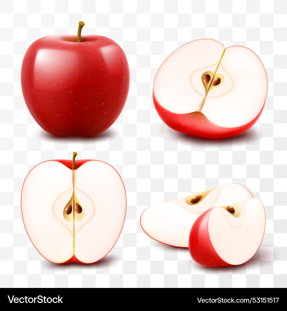 Set of red apples isolated on transparent Set of red apples isolated on transparent vector image