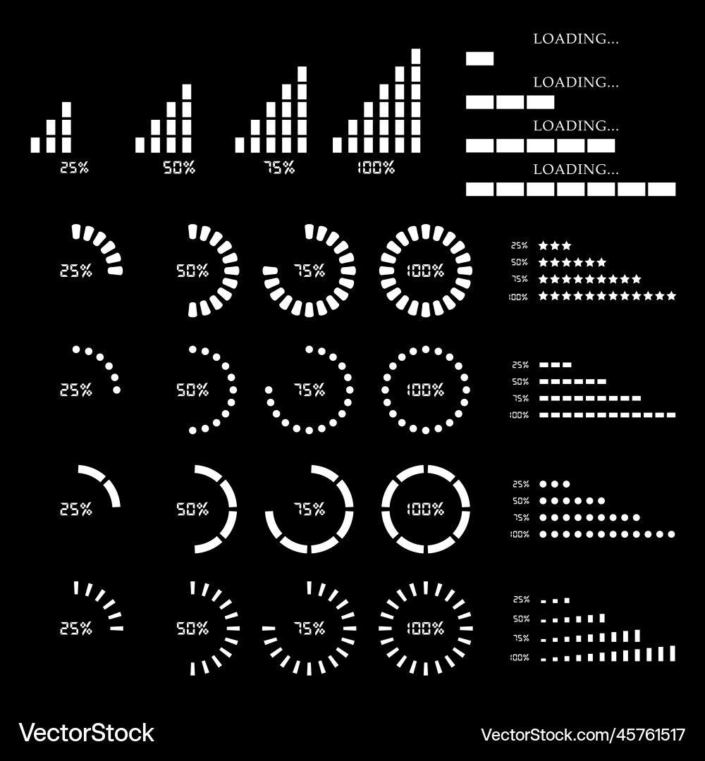 Set of website loading icon isolated on black Set of website loading icon isolated on black Vector Image