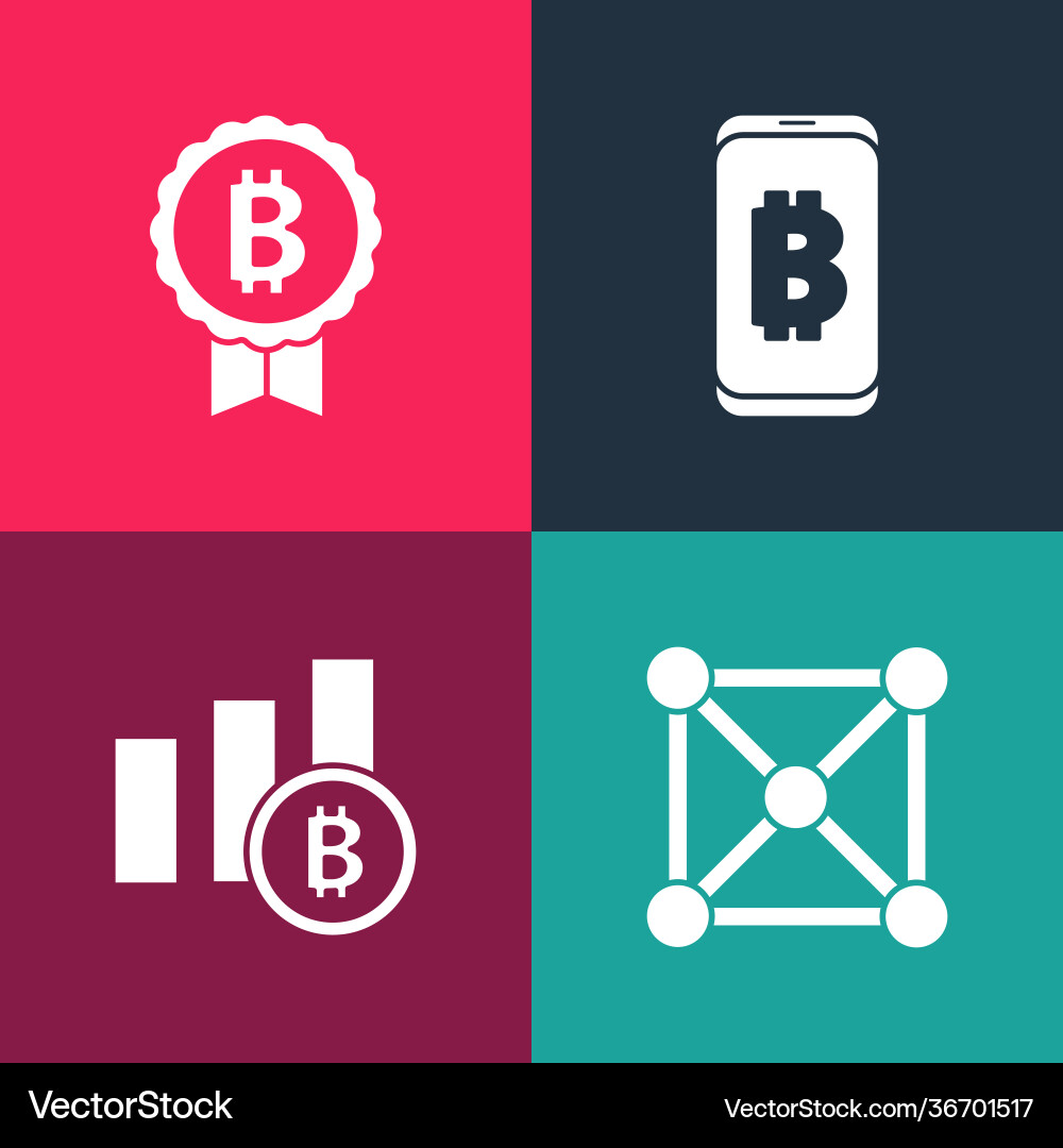 Set pop art blockchain technology pie chart vector image