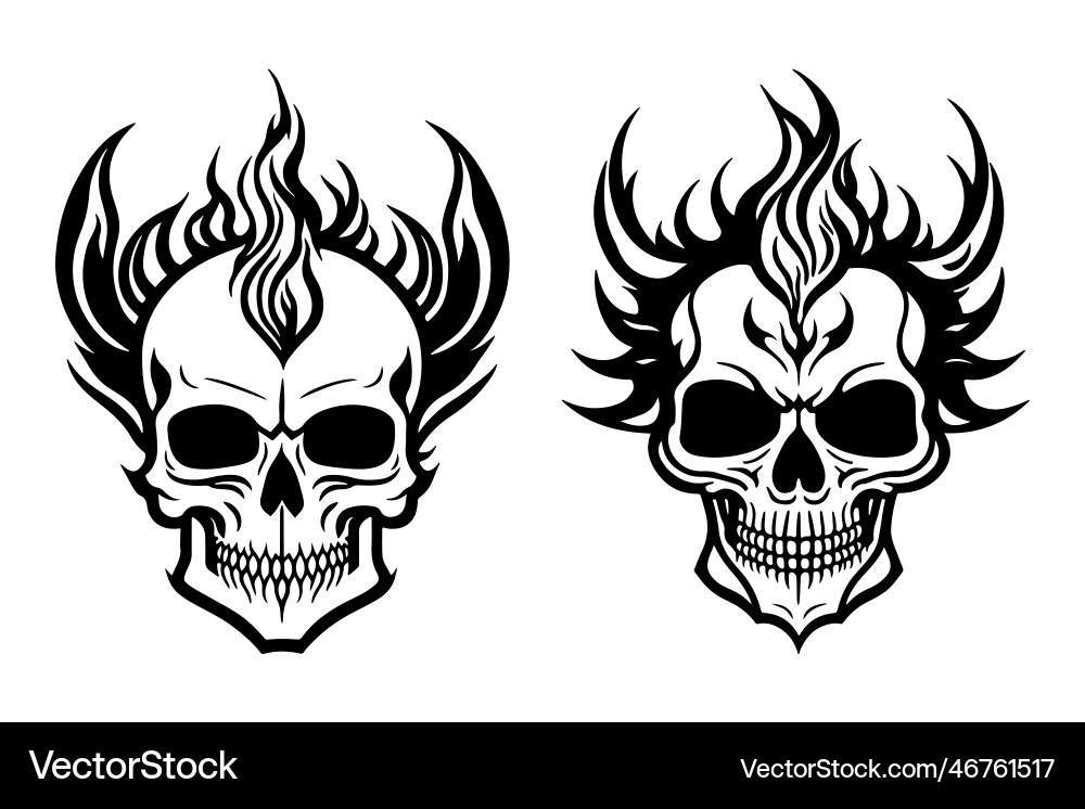 Skull with fire and smoke effect simple tattoo Skull with fire and smoke effect simple tattoo vector image