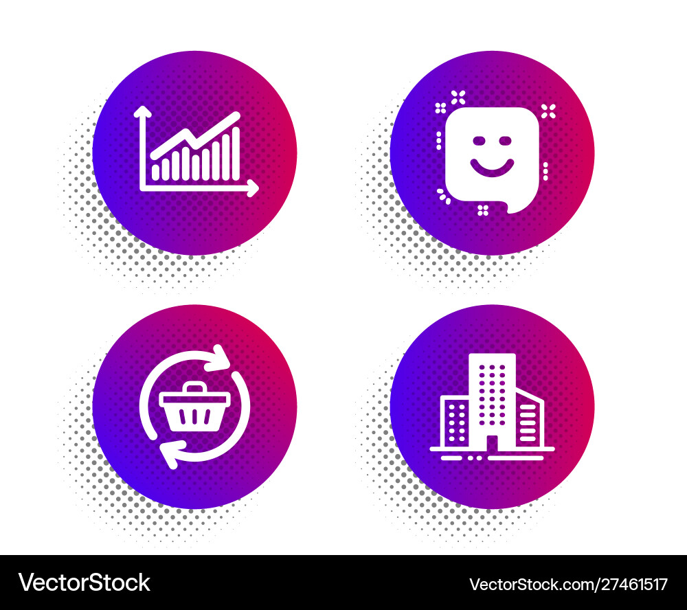 Smile graph and refresh cart icons set buildings Smile graph and refresh cart icons set buildings vector image