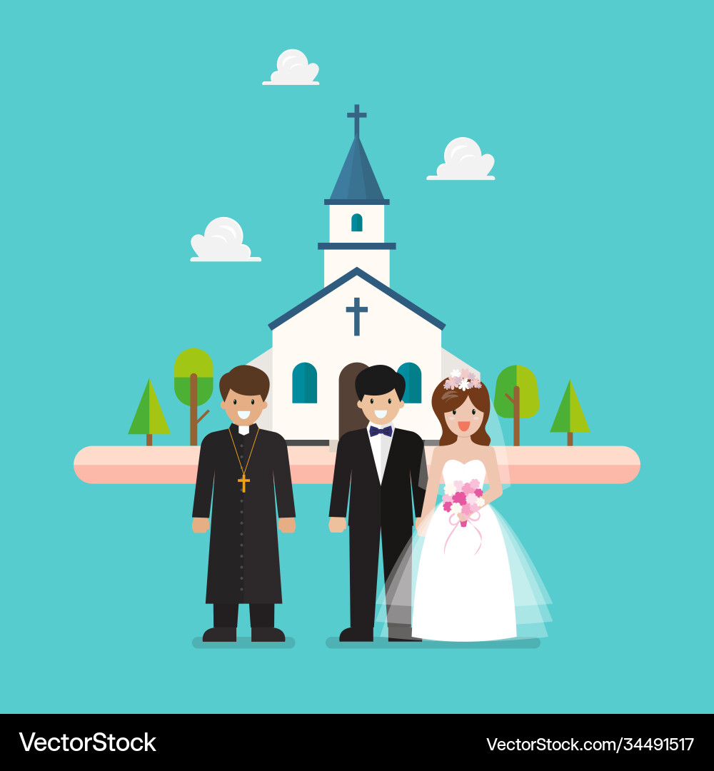 Wedding ceremony at church in flat style Wedding ceremony at church in flat style vector image