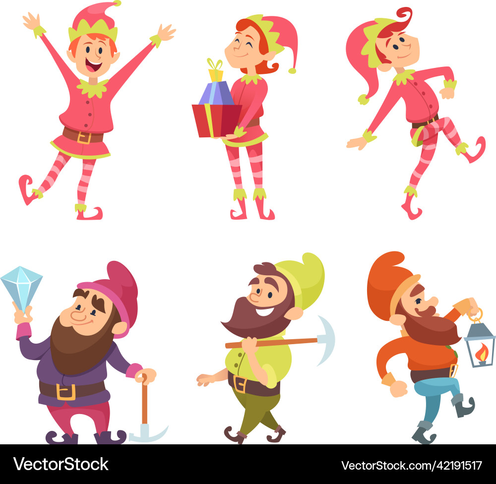 Zwerge und Elfen lustige Märchenfiguren Zwerge und Elfen lustige Märchenfiguren vektorbild