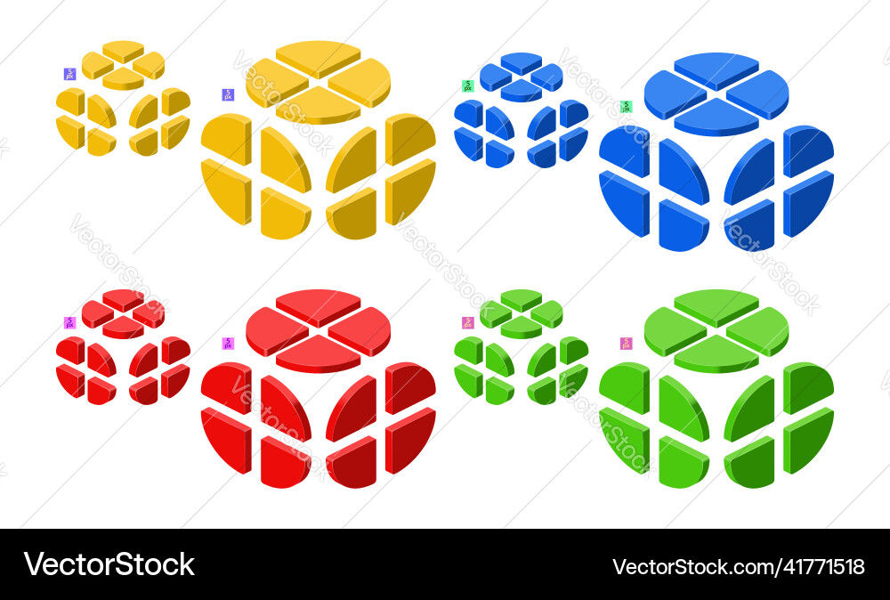 3d set of colored constructor kit in isometry pie 3d set of colored constructor kit in isometry pie vector image