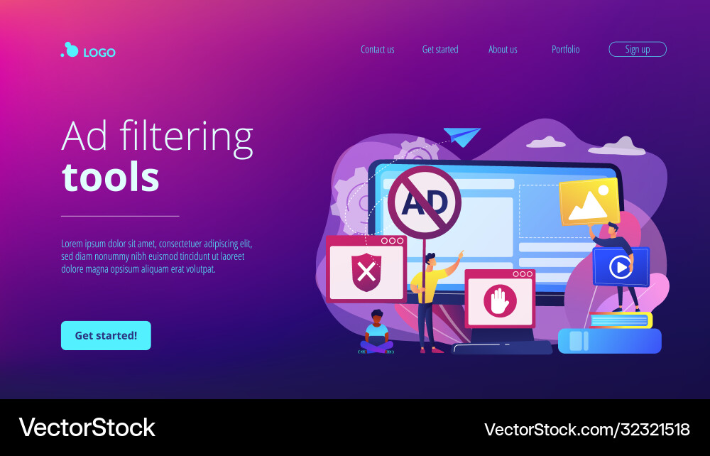 Ad blocking software concept landing page Ad blocking software concept landing page vector image