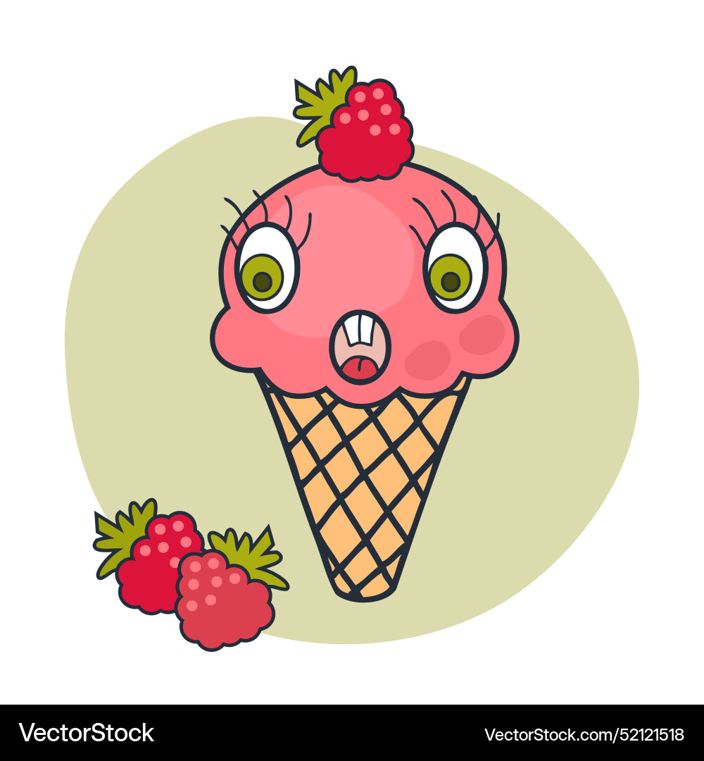 Amused face raspberry ice cream cone character Amused face raspberry ice cream cone character vector image