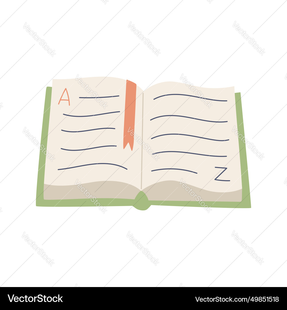An open book lying on the table a dictionary Vector Image