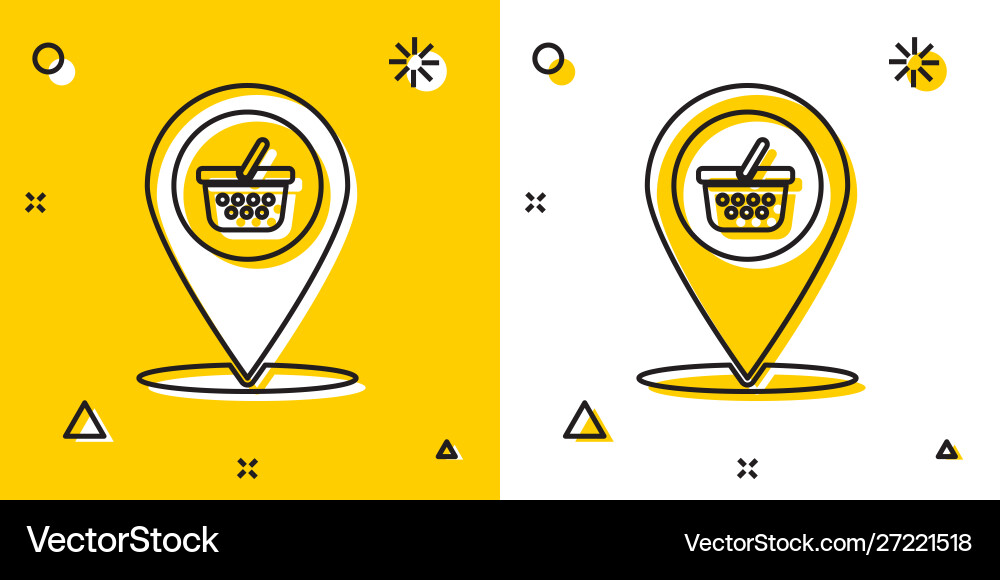 Black map pointer with shopping basket icon Black map pointer with shopping basket icon Vector Image