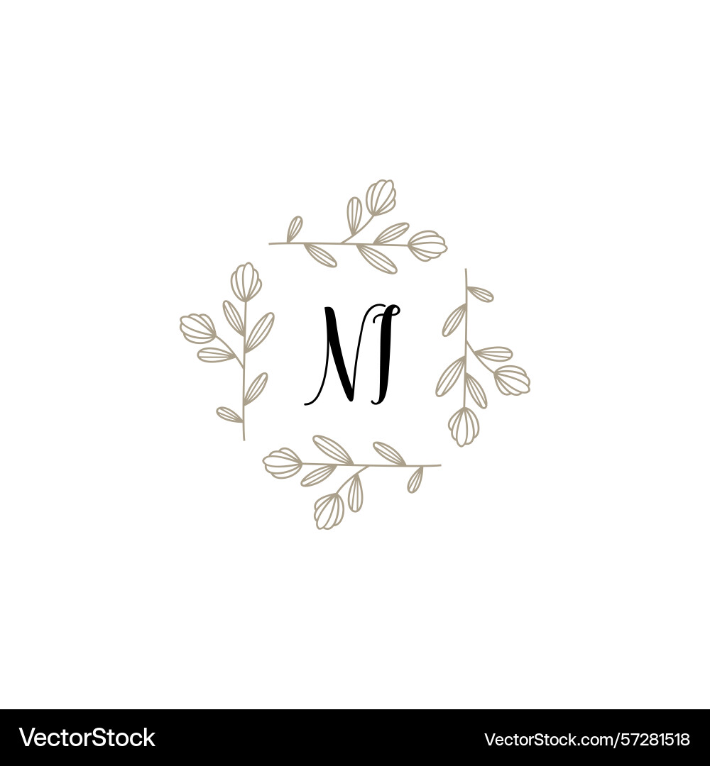 Botanical monogram logos with initial ni Botanical monogram logos with initial ni Vector Image