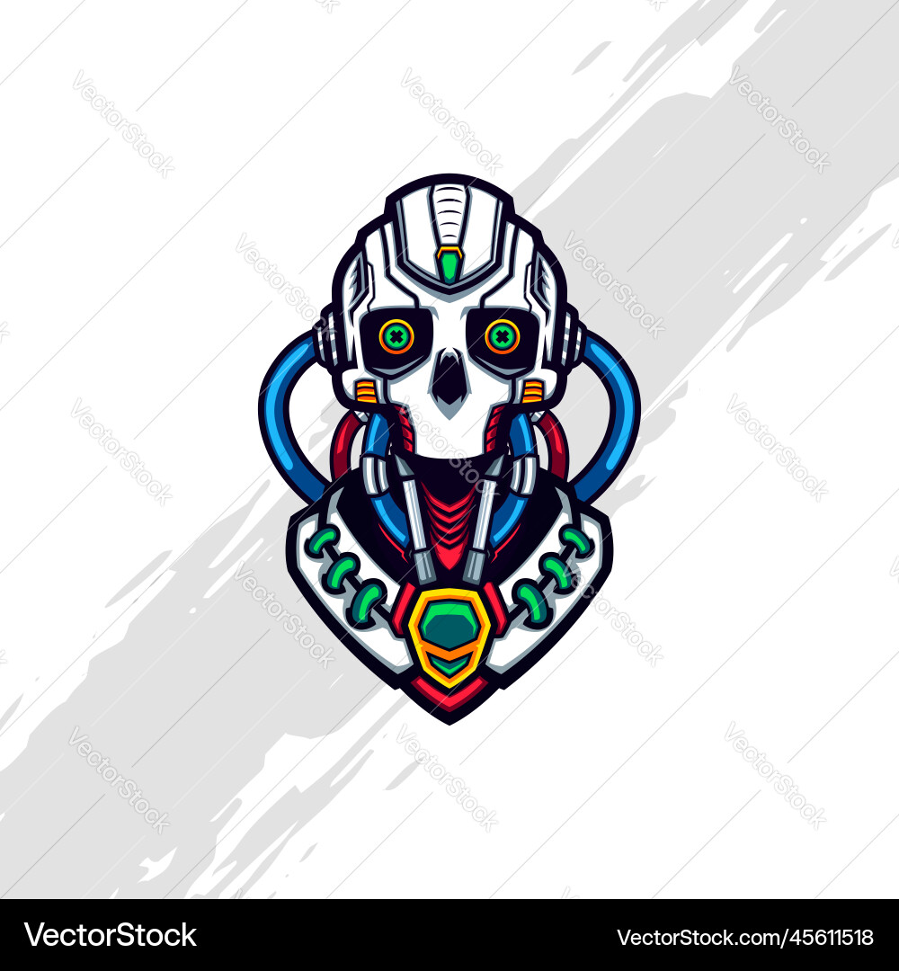Cyberpunk skull robot with blue and red injected Cyberpunk skull robot with blue and red injected vector image