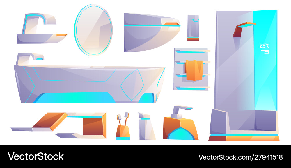 Futuristic bathroom furniture stuff set isolated Futuristic bathroom furniture stuff set isolated vector image