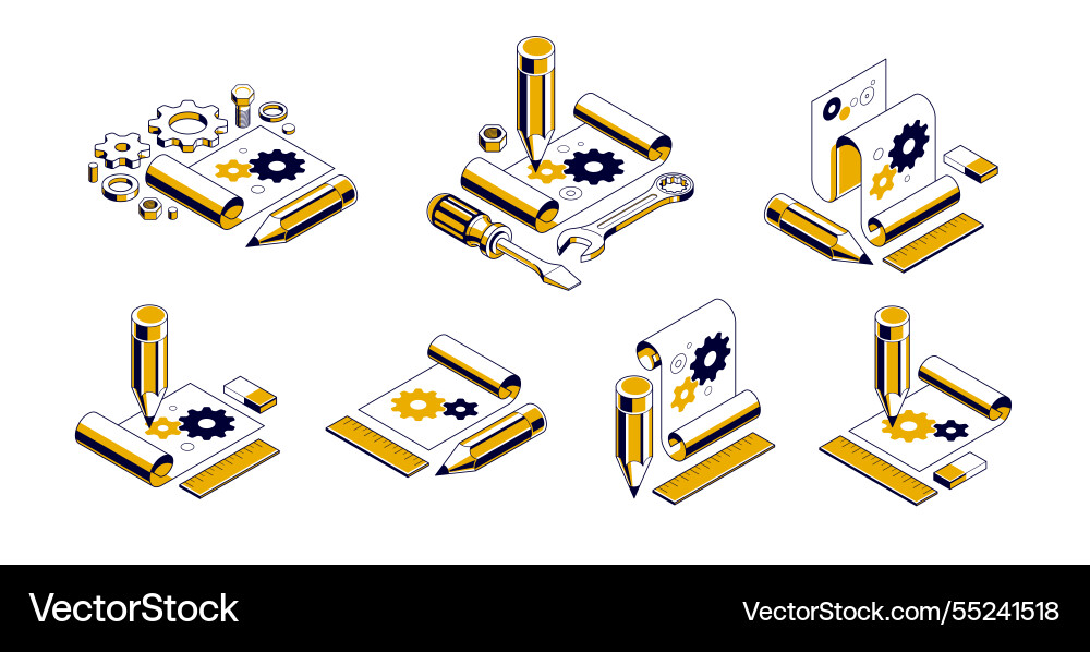 Mechanical engineering project concept set engine vector image