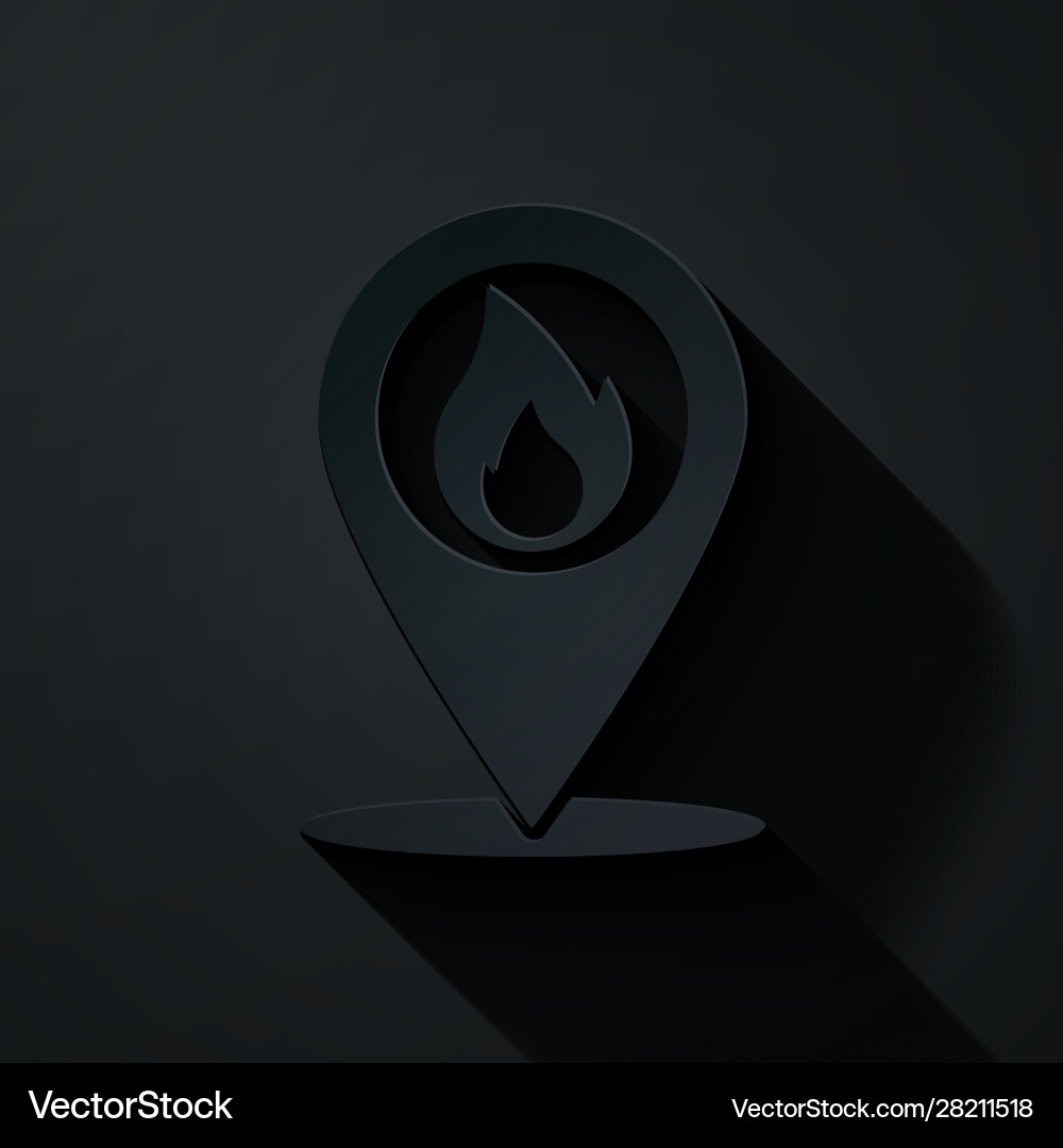 Paper cut map pointer with fire flame icon Paper cut map pointer with fire flame icon vector image