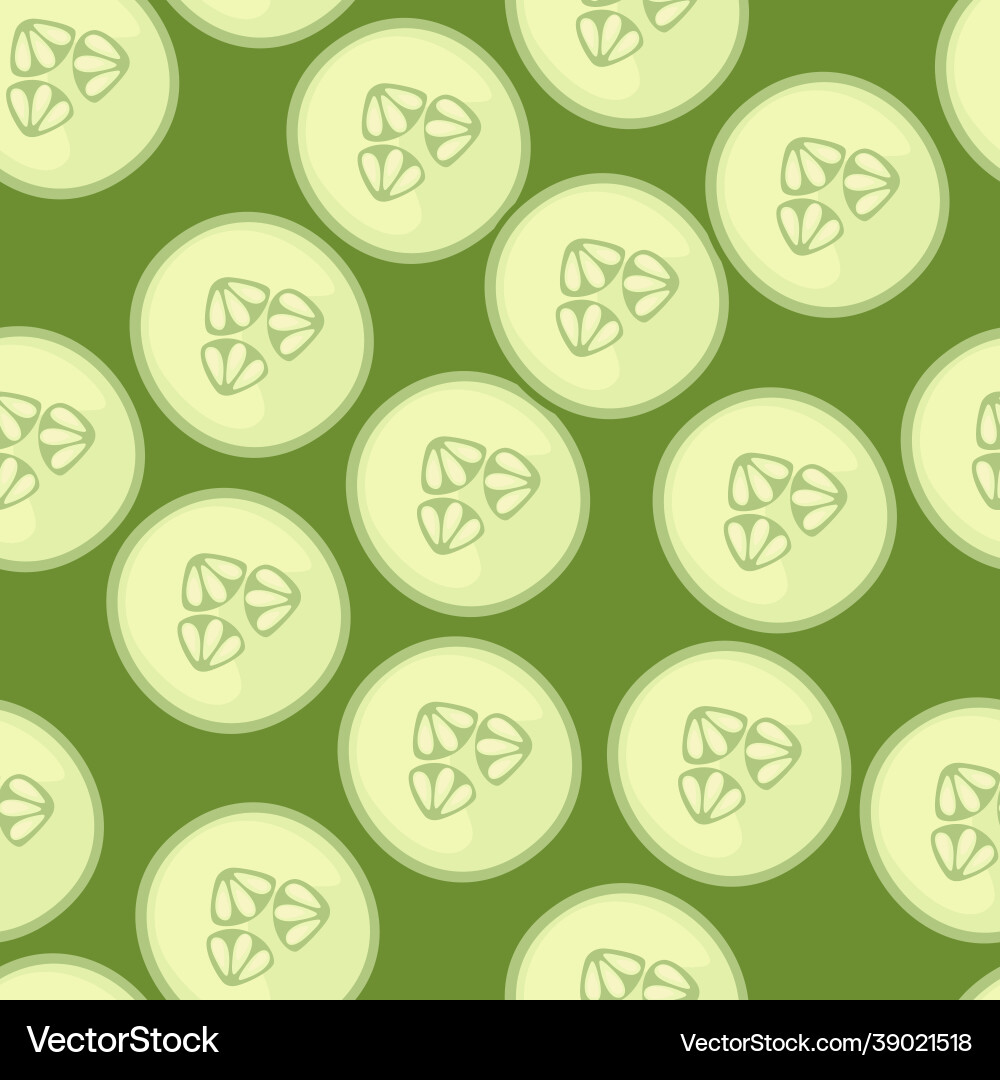 Seamless pattern fresh slice cucumber flat Seamless pattern fresh slice cucumber flat vector image
