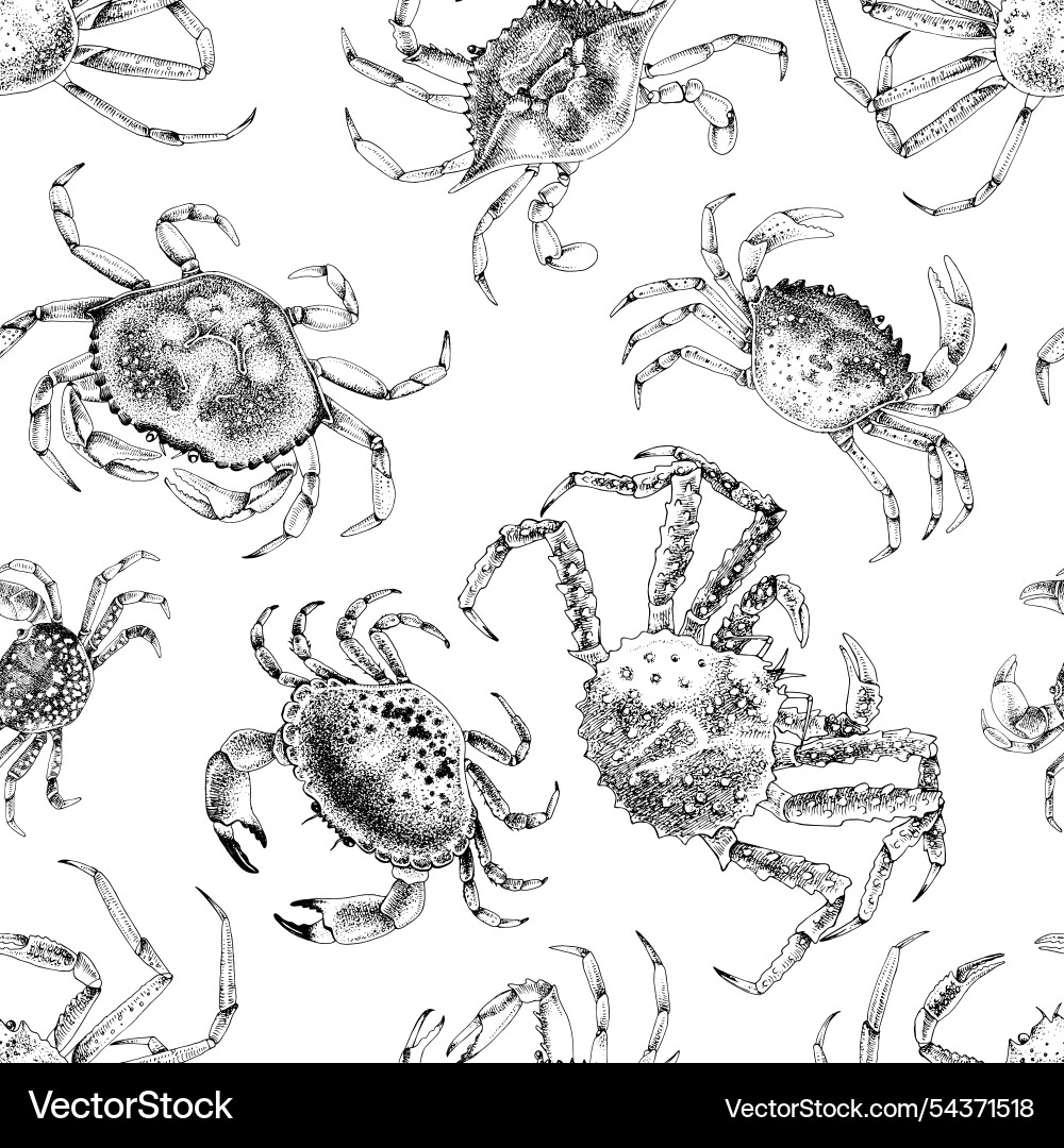 Seamless pattern with different types of crabs Seamless pattern with different types of crabs Vector Image