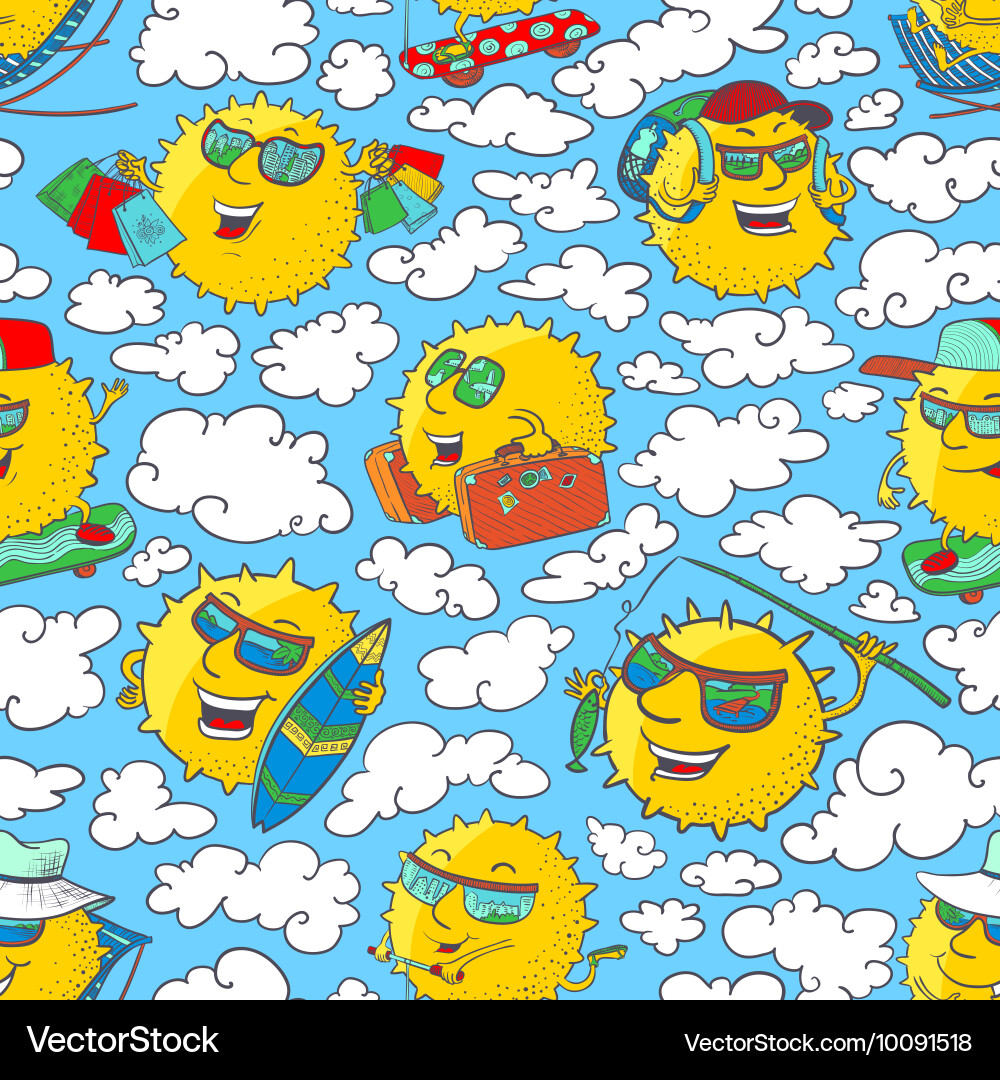 Seamless pattern with sun characters vector image