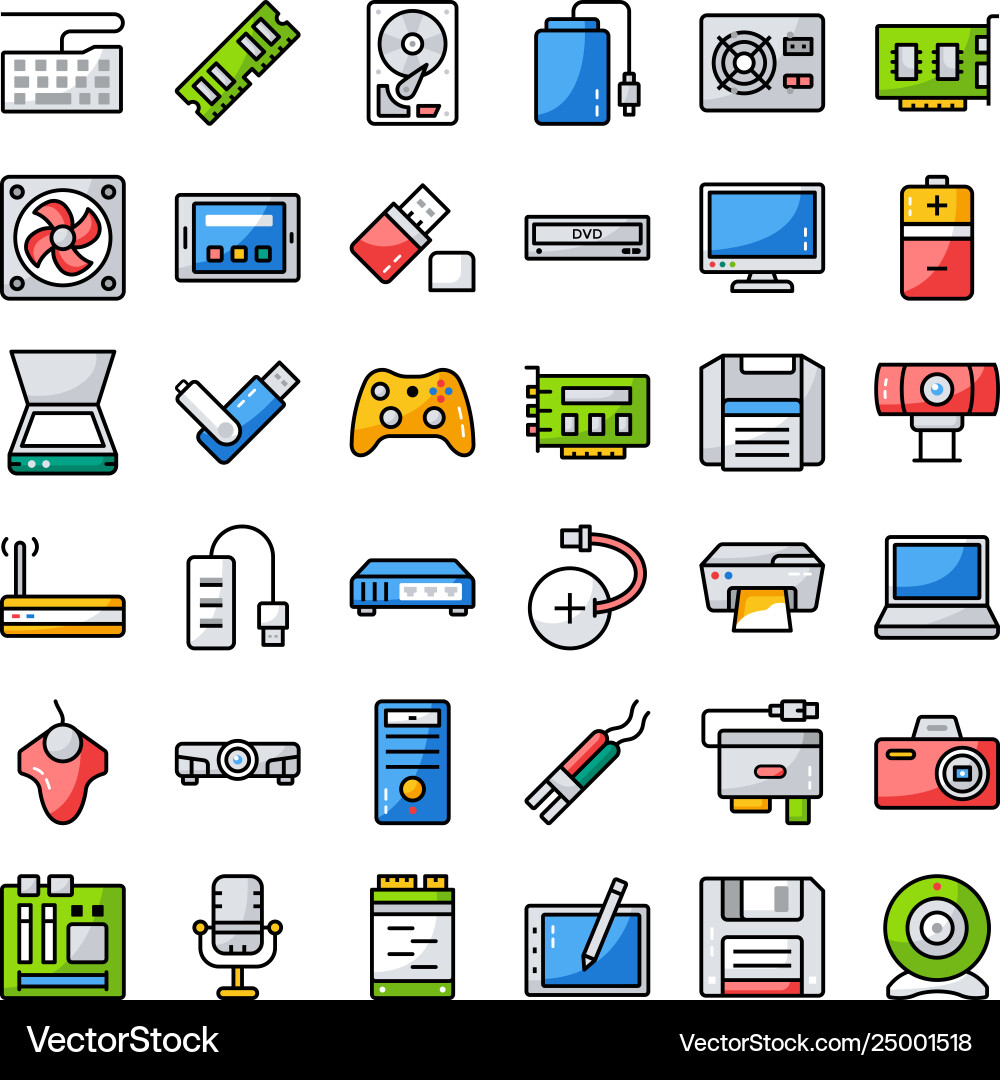 Set computer hardware icons vector image