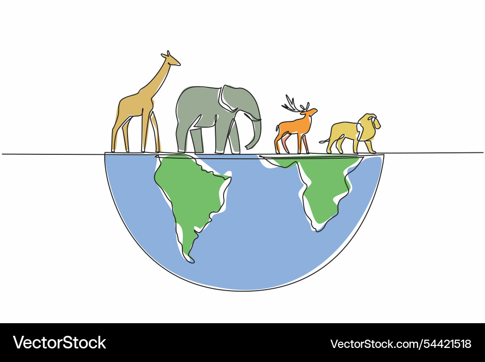 Single Line Animals on Globe Vector Image