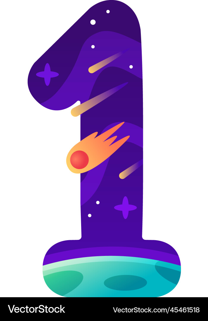 Space number one as cosmic numeral with comet Space number one as cosmic numeral with comet Vector Image