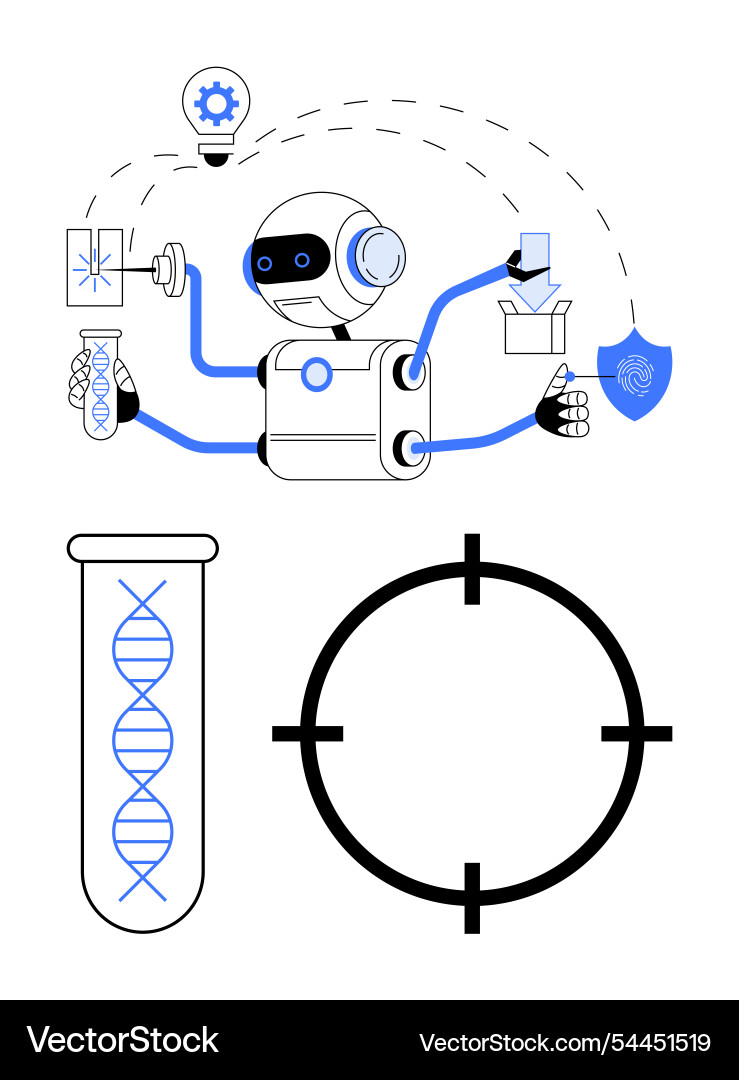 Advanced robot performing scientific tasks Advanced robot performing scientific tasks vector image
