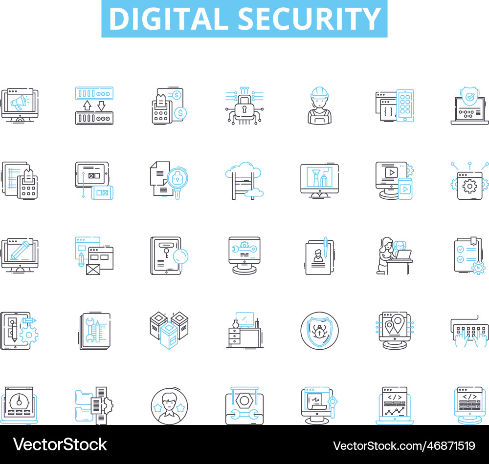 Digital security linear icons set encryption Digital security linear icons set encryption vector image