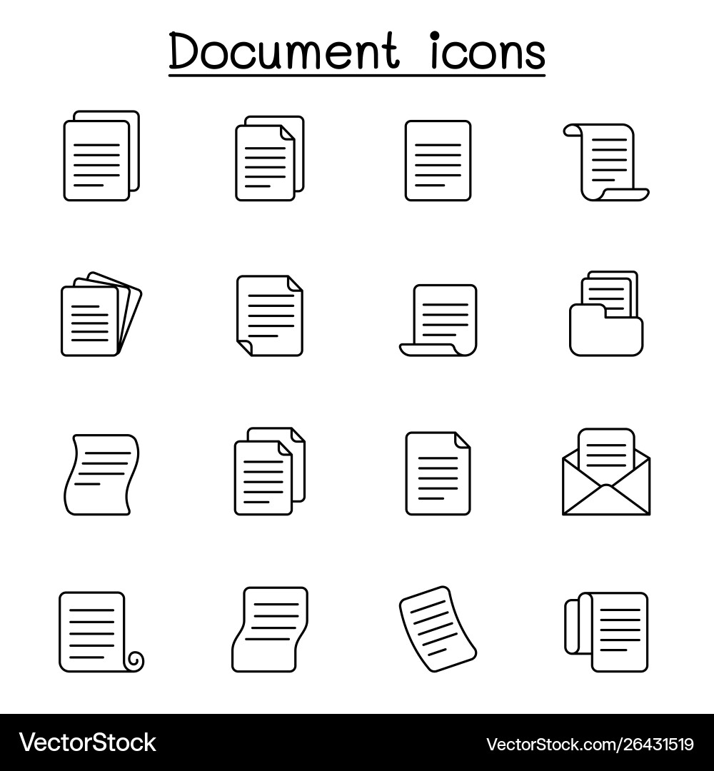 Document Icon Set - Thin Line Style vector image