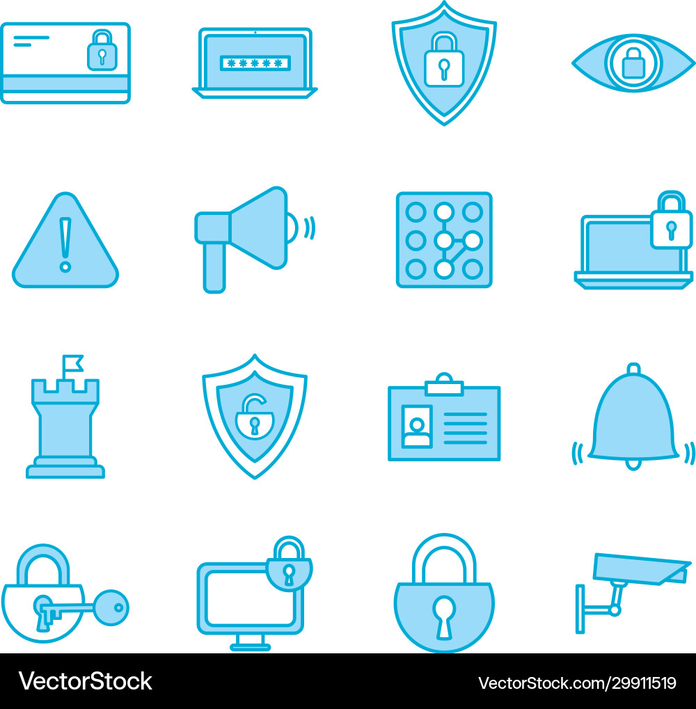 Isolated security line and fill style icon set vector image